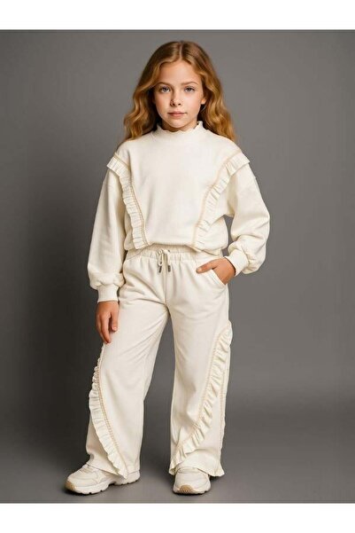 Zekids Girl's Ruffled Design Tracksuit Set