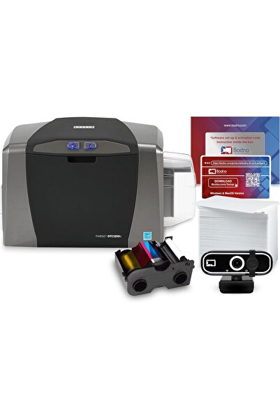 Fargo Bodno DTC1250e Single Sided ID Card Printer & Complete Supplies Package with Silver Edition So