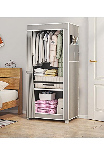fulina Simple Wardrobe,Foldable,with Hanging Rail & Shelves,for Rooms Dorms Apartments Temporary Use,Gray