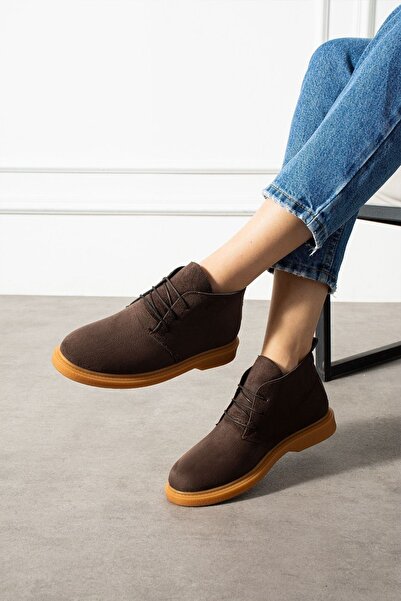 FUGA MODA Pumpy Kahverengi Süet Bağcıklı Kadın Bot