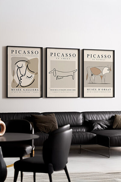 huhuli Tablou modern din 3 piese cu ramă neagră din lemn huhu253