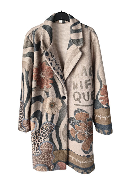 OEM Women's casual beige coat with Frida print, M/L
