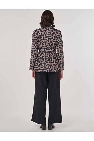 Kayra Leopar Desen Blazer Ceket Vizon