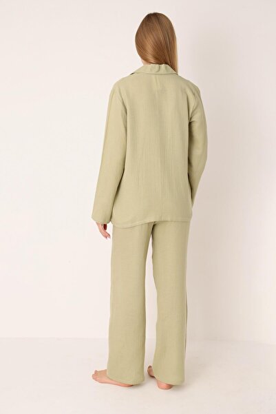 NBB %100 Pamuk, Müslin Dokuma, Önden Düğmeli, Gömlek Yakalı Kadın Pijama Takım