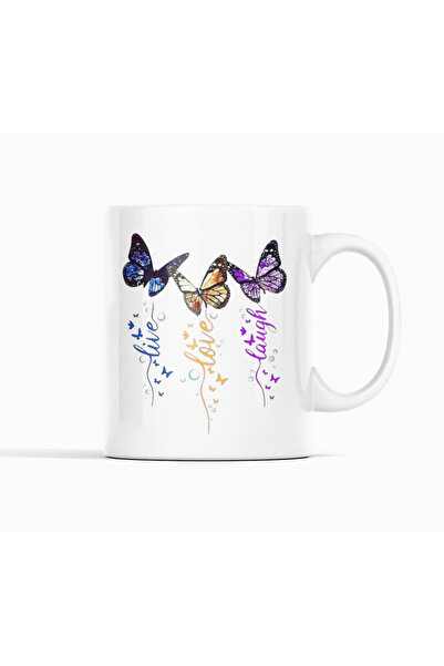 Nino Store Live Love Laugh Motivational Themed Gift Mug with Butterfly Design