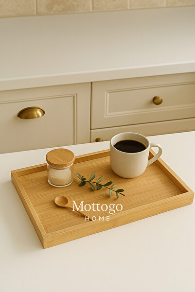 Mottogo Set of 2 Bamboo Coated Trays – 40X30 cm & 35X24.5 cm |   Presentation, Breakfast, Serving Tray