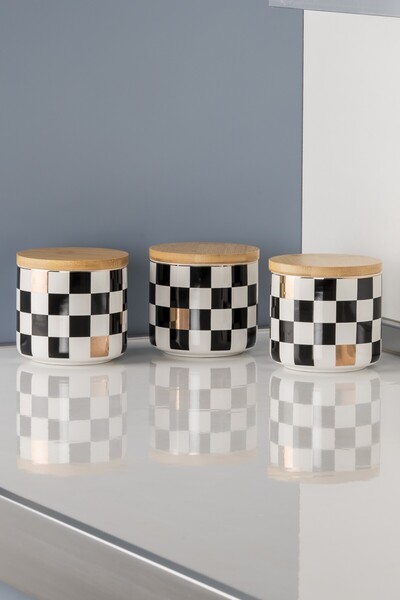 color house 3 Adet Dama Desenli Altın Yaldızlı Damalı Şekerlik Çay Kahve Sakl...