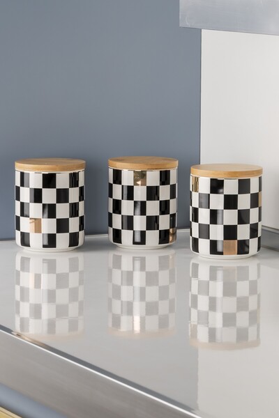 color house 3 Adet Dama Desenli Altın Yaldızlı Damalı Şekerlik Çay Kahve Sakl...