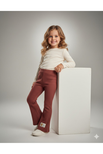 Şenkız Girls' Stretchy Daily Comfortable High Waist Ribbed Leggings
