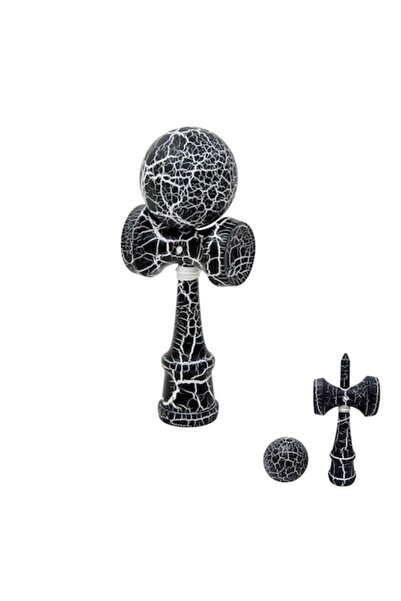 NextFarma Kendama profesională din lemn, 18 cm – design crăpat CRACK, negru/a...
