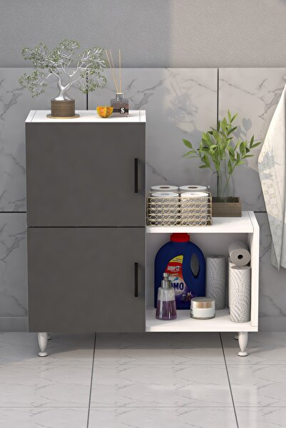 ANALİTİK MOBİLYA 2 Kapaklı L Çok Amaçlı Banyo Dolabı Antrasit