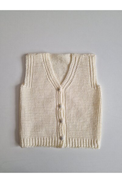 Hobi Kafe Hand Knitted 12 Month White Baby Girl Vest