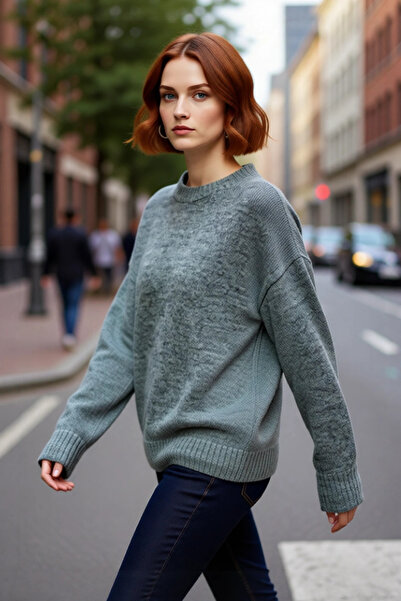 PayBuy سترة نسائية كبيرة الحجم من التريكو بأكمام منخفضة وياقة دائرية، تصميم أ...