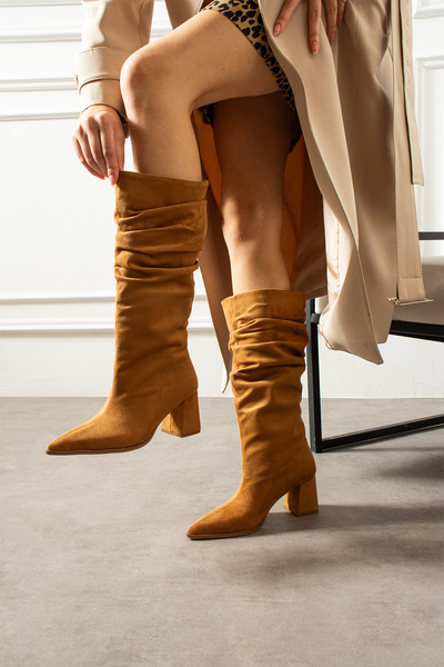 wolk shoes Γυναικείες μπότες με τακούνι από σουέτ με κορδόνια