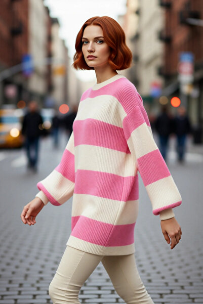 PayBuy سترة نسائية مريحة ذات أكمام منخفضة وخطوط مخططة من تريكو سالونيك بياقة ...