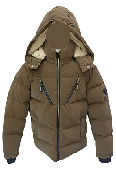 İrem Çocuk Giyim Boy/Girl's Brown Coat with Cross-Zipper Model, Detachable Ho...