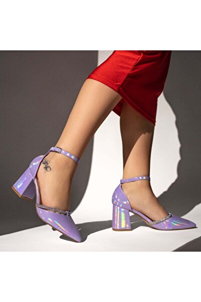 Modlet.ro Pantofi cu toc cu toc iridescent violet și baretă MOD07820