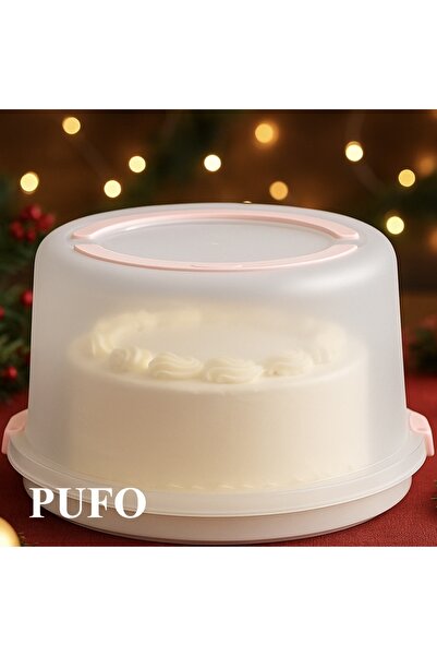 PUFO Cookies round platter with transparent lid for serving cakes, cookies, muffins, Ø 29 cm, pink