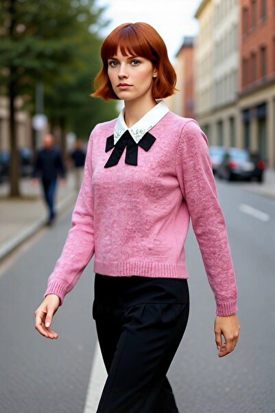 PayBuy Tricotaj elegant cu detalii de piatră și panglică, special pentru femei, cu croiala obișnuită, ideal pentru combinațiile de iarnă