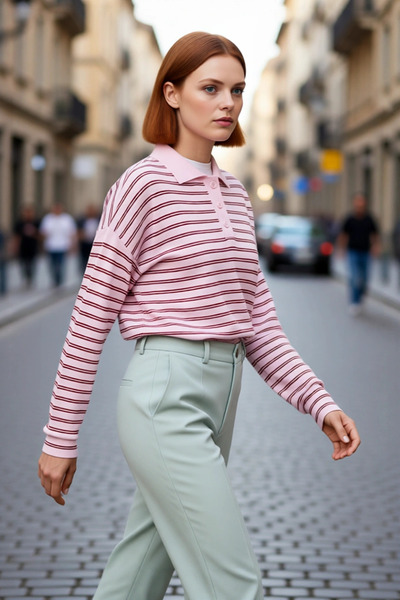 PayBuy Kadın Oversize Düşük Kol Düz Desen Polo Yaka Triko Kazak Kışlık Kombinlerin Rahat Parçası Kaliteli