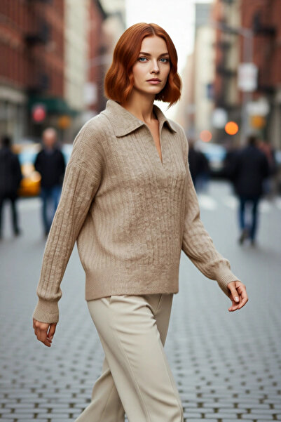 PayBuy سترة نسائية واسعة بياقة بولو وأكمام منخفضة من التريكو، مثالية للشتاء و...