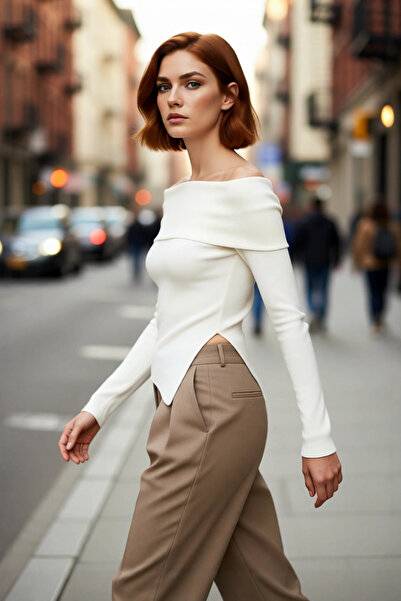 PayBuy Γυναικείο πουλόβερ με λεπτή εφαρμογή Carmen Collar, μακρύ και κανονικό...