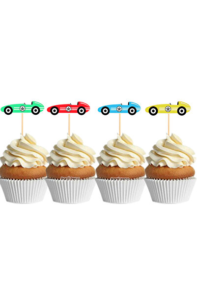 parti pera Yarış Araba Şekilli Cupcake Pasta Kürdan Süsü 15 Adet