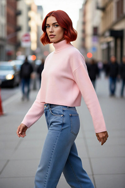 PayBuy Pulover de tricotat oversize pentru femei, cu gât roșu, cu mâneci joase, super crop, ideal pentru iarna și toamna, ocazional