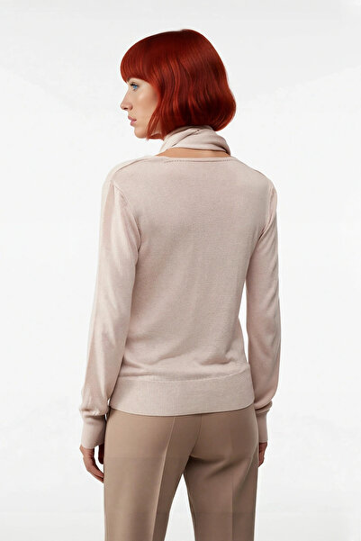 PayBuy Women's Shawl Collar Detailed Mercerized Look Thin Knitwear Sweater Spring Autumn Casual Chic