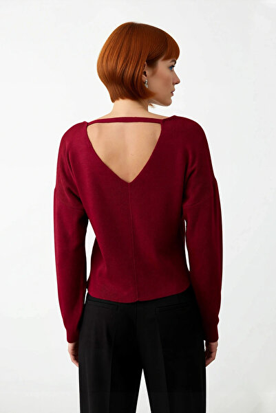 PayBuy Women's V-Neck Regular Fit Corset Stitching Detail Plain Knitwear Sweater for Winter and Fall Elegance