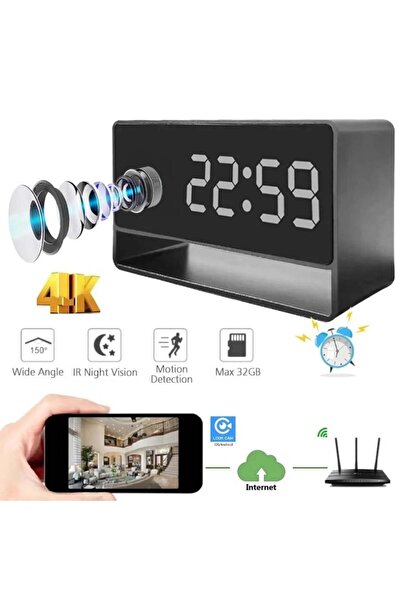 iUni Cameră spion cu ceas de birou IP27 Mini, Wi-Fi, vizualizare 4K, vedere nocturnă