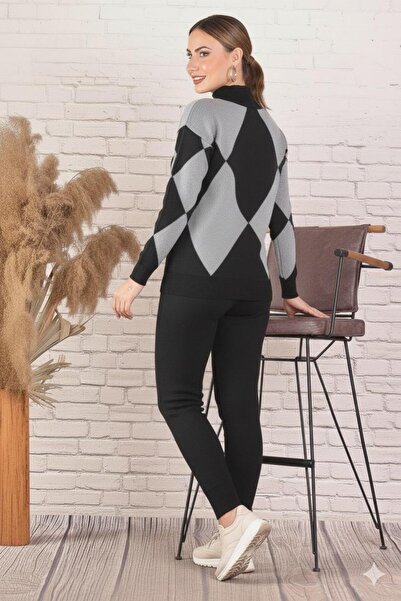 Şule Giyim Patterned Seasonal Knitwear Set Black