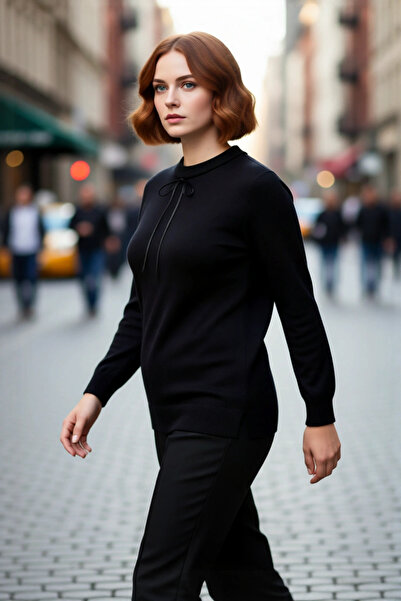 PayBuy Pulover de damă cu guler din dantelă, cu detaliu de fundă cu panglică,...