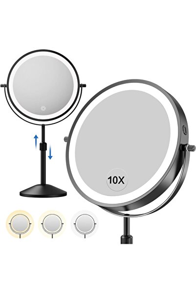 fulina مرآة مكياج قابلة لإعادة الشحن مقاس 8.7 بوصة، ارتفاع قابل للتعديل، 3 أوضاع ألوان ودرجة سطوع قابلة للتعديل، تدور 360 درجة