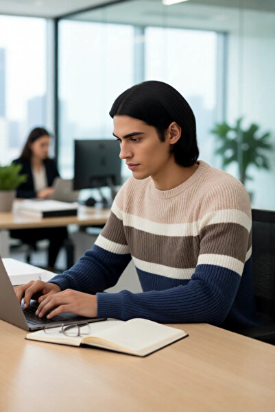 PayBuy Men's Fitted Cut Crew Neck Color Block Thick Knit Sweater Ideal Choice for Casual Outfits.