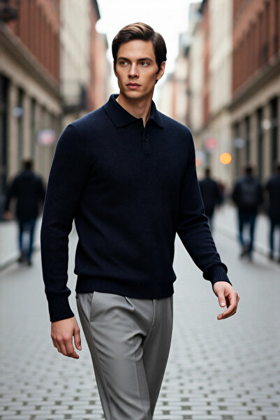 PayBuy Men's Regular Fit Textured Polo Neck Knitwear Sweater Stylish and Comf...