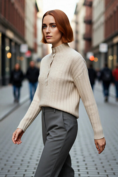 PayBuy Pulover de tricotat cu guler înalt, cu mâneci joase, cu croială oversi...