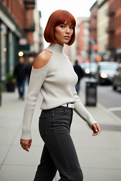 PayBuy سترة شتوية نسائية أنيقة ذات ياقة عالية وأكمام راجلان بقصة عادية وتفاصيل مكشوفة الكتفين ذات جودة عالية