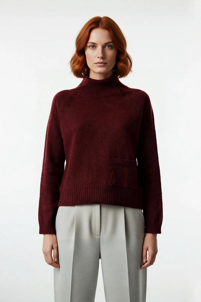 PayBuy Tricotaj pentru femei cu guler înalt, model obișnuit, pulover cu detaliu de buzunar, mânecă lungă raglan, oferă eleganță de iarnă, calitate bună