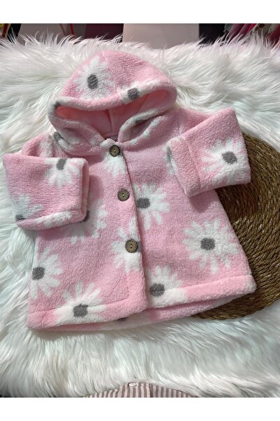 mayakids KIZ ÇOCUK PAPATYA DESENLİ PEMBE POLAR CEKET