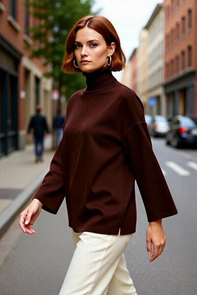 PayBuy Дамски пуловер с ниска яка, дълги ръкави и акрилна плетена материя, дъ...