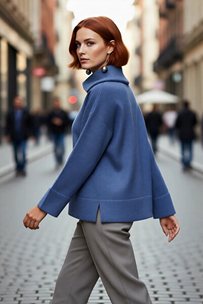 PayBuy Pulover de tricotat oversize pentru femei, cu fermoar, cu guler înalt, cu mâneci lungi, ideal pentru zilele de iarnă