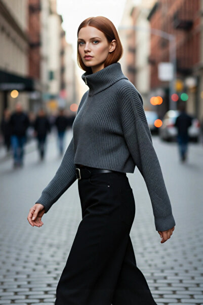 PayBuy سترة نسائية كبيرة الحجم بياقة عالية وسحاب من الأكريليك المنسوج في سالونيك للارتداء اليومي في الشتاء