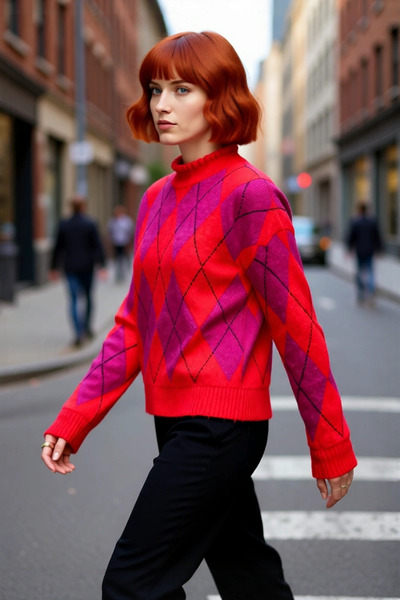 PayBuy Pulover de tricotat pentru femei, oversize, cu model baklava, cu guler înalt, cu mâneci joase, completa șicul de iarnă, de bună calitate