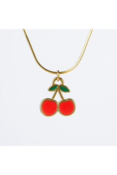Genel Markalar 925 Ayar Kiraz Figürlü Mine Detaylı Altın Kaplama Gümüş Kolye