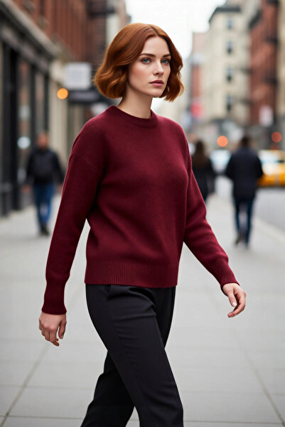 PayBuy Pulover de tricotat simplu, oversize, cu mâneci joase, cu gâtul rotund...