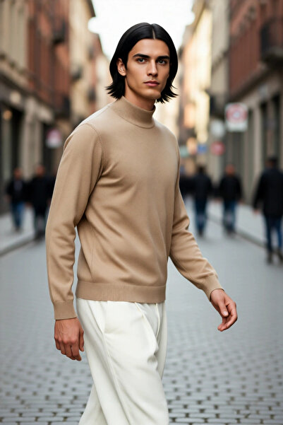 PayBuy Ανδρικό πουλόβερ με κανονική εφαρμογή με όρθιο γιακά, μονόχρωμο πλεκτό...