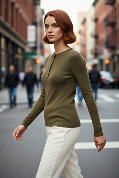 PayBuy Pulover tricotat cu nasturi pentru femei, cu decolteu rotund, primăvar...