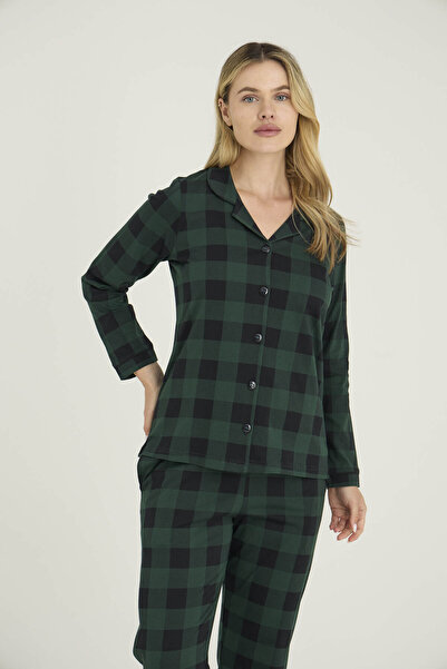 KLY 100% Cotton Women's Lapel Collar Buttoned Pajama Set