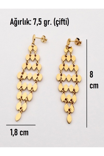 Siya Silver Kararmaz Çelik Pullu Püsküllü Sallantılı Uzun Küpe - 8 cm